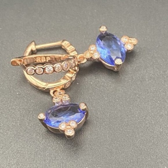 Ring Bomb Party Hoop Earrings Lab Sapphire CZ Dangle Rose Gold Plated Glamour - Picture 3 of 7